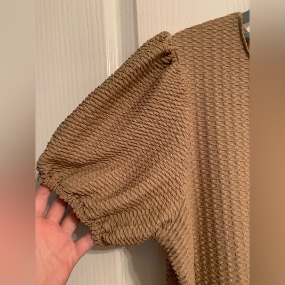 ASOS Design Tan Puff Sleeve Babydoll Midi Dress - Picture 2 of 7